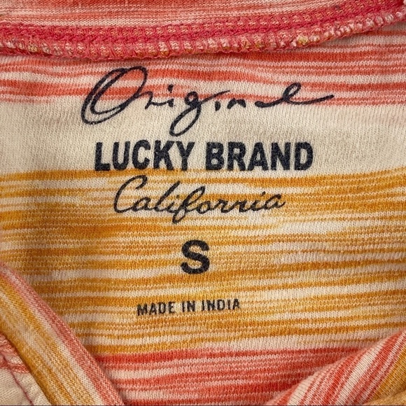 Lucky Brand Tshirt Girls Small Pink Orange Striped Short Sleeve Crew Neck - Picture 2 of 7